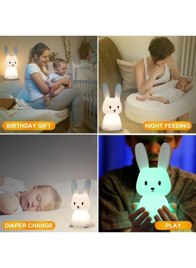 باني مصباح ليلي للأطفال، مصباح لمس محمول بسبعة ألوان متغيرة مع مؤقت، مصباح ليلي على شكل أرنب مصنوع من السيليكون قابل لإعادة الشحن عبر منفذ USB، مناسب لغرف الأطفال الرضع، وغرف نوم الأطفال الصغار، وغرف المعيشة للبنات. - Image 4